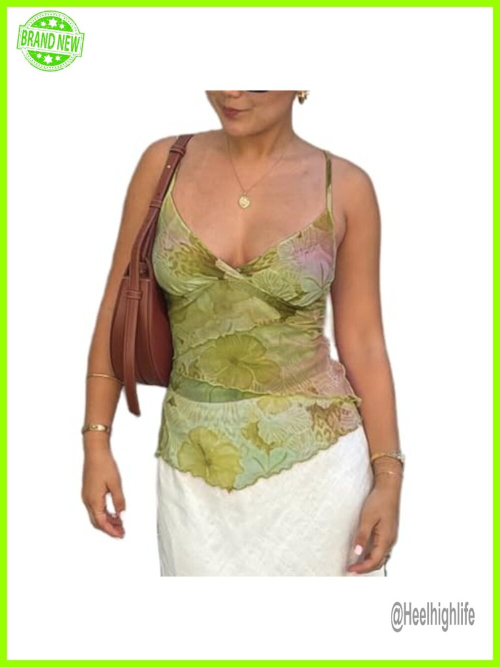 Y2K Mesh Tank Top Camisole Floral Print V Neck Spaghetti Strap Sleeveless Going